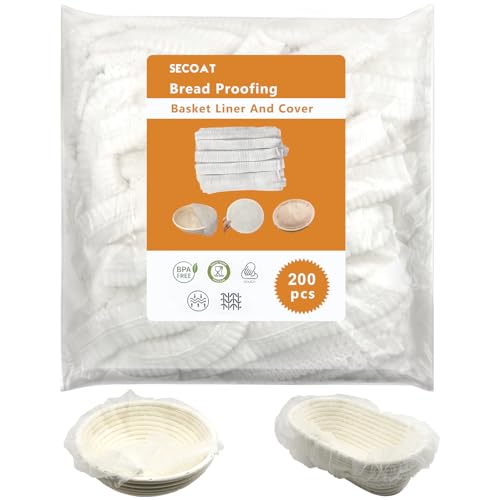 200 Pack Banneton Bread Proofing Basket Liner,21" Bread Bowls Liner Non-Stick Dough,BPA-Free Non Woven Sourdough Bread Basket Liners,Elastic Banneton Liners for Prevents Dough from Sticking to Basket