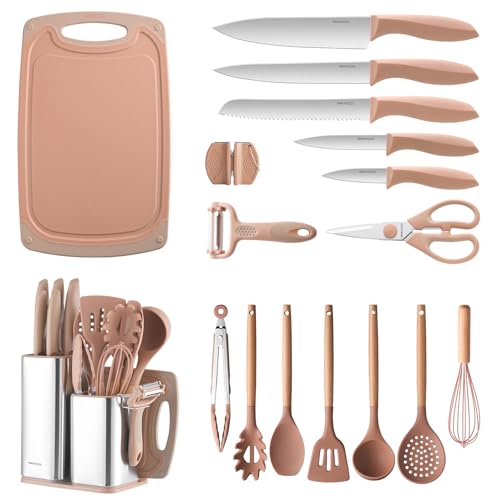 RAXCO Utensil Sets,18-Piece Silicone Cooking Utensils and Knife Set,Mousse - color: Mousse
