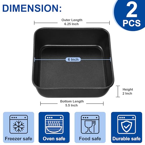 E-far 6 x 6 Inch Square Baking Cake Pan, Nonstick Small Baking Pan Set of 2 - size: 6x6x2 Inches