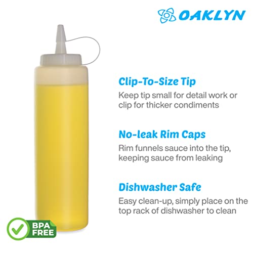 Oaklyn Squirt Bottles, BPA-Free Condiment Squeeze Bottles, 16oz, 6 Pack