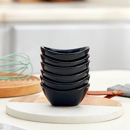 Ceramic Dipping Bowls Set of 6,1.5 Oz Black Dip Pinch Bowl,Soy Sauce Dishes,Mini Bowls for Charcuterie Board Sushi,Tomato Sauce,BBQ and Party Supplies(Black) - color: Black