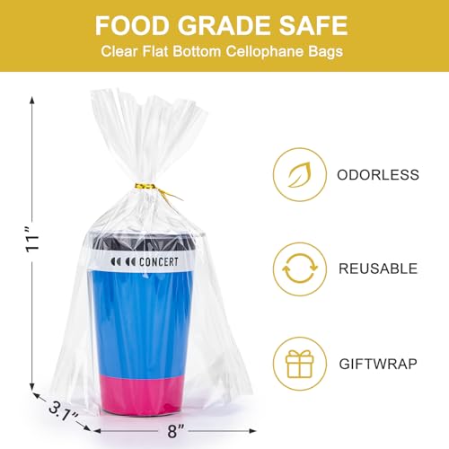 80Pcs Clear Cellophane Bags with Twist Ties, 8x11x3.1", Flat Bottom - size: 8X11 Inch(Pack of 80)