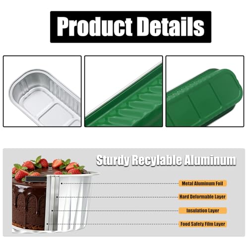 50 Pack 6.8oz Mini Cake Pans with Lids, Dark Green - color: Dark Green, size: Rectangle