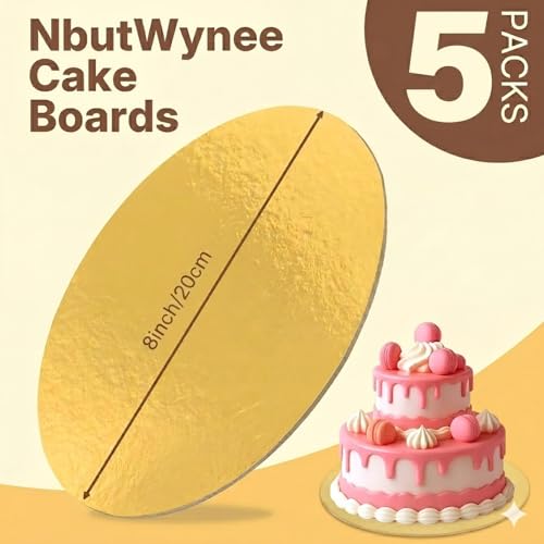 Cake Boards, 5 Packs 8-inch/20cm Gold Round Cake Boards - color: Gold-8 Inch