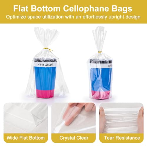 Aubeco 120Pcs Clear Cellophane Bags with Twist Ties, 8x11x3.1 - size: 1 Count (Pack of 120)