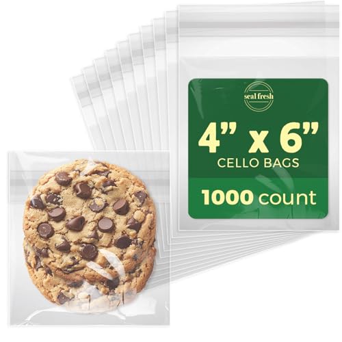 Seal Fresh Self Sealing Cellophane Bags - 4" x 6" (1000 Count) - Clear Plastic Resealable Cello Bag - Cellophane Treat Bags, Cookie Bags for Packaging, Candy bags, Cello Bags, Pastry Bags - size: 4" x 6"