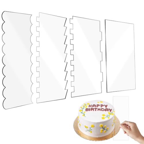 Cake Scraper 4 Pcs Set, Acrylic Smoother 7 Textured Edges