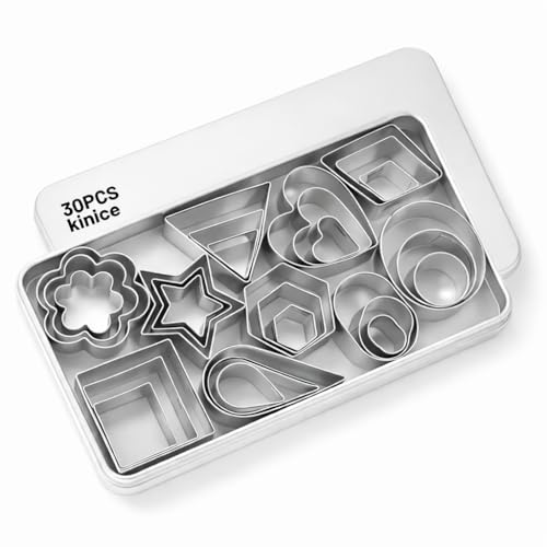 kinice 30 Pcs Mini Stainless Steel Cookie Cutters Set with Storage Box