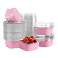 50 Pcs Mini Square Baking Cups with Lids,5oz Aluminum Foil Mini Cake Pans with Lids,Disposable Ramekins Cake Pans,150ml Dessert Cups Cupcake Pans for Wedding Birthday Party,Pink - color: Pink, size: 5oz