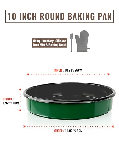 Round Roasting Pan Set, Enamel 10 Inch Cake Pan Baking Dish for Oven - color: Green - 10 Inch