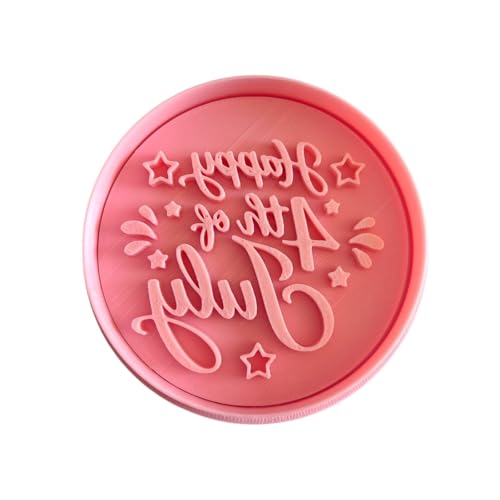 Happy 4th of July 3D Cookie Cutter and Stamp, 3.15-inch American Independence Day Patriotic Relief Circular Mold for Fondant, Crafts, Cold Dough, Cookies, Icing - color: Happy 4th of July