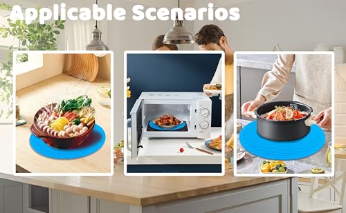 8 10 12 Inch Microwave mat, Trivet, Multi-Purpose Hot Pad,Pot Holder,Baking,Drying, Silicone mats for Microwave,Dishwasher Safe - Splatter Guard, Set of 3,Grey,Blue - color: Blue