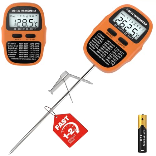 Candy Thermometer Digital Deep Fry Oil Thermometer with 7 Preset Modes - color: ORANGE