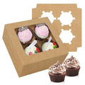 30-Set Cupcake Boxes Bulk with Clear Display Window Hold 4 Standard Cupcakes, Disposable Food Grade Brown Cupcake Carrier Cupcake Container, Perfect for Cupcakes Muffins Cookies Pastries
