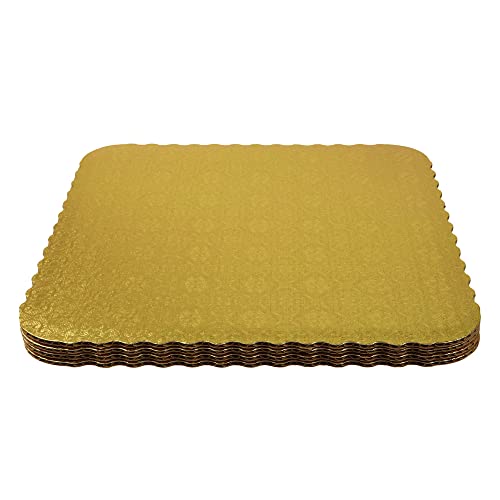 O'Creme Square Cake Board Scalloped Gold 16 Inch 3/32" Thick - size: 16" x 16"