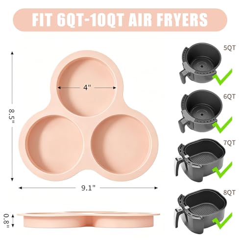 2 Pack 4 Inch Air Fryer Silicone Egg Molds Food Grade Non-Stick Heat Resistant Reusable Jumbo Round Muffin Pans for Egg Bites Breakfast Sandwiches Hamburger Buns Tart Pancake Baking - color: 3 Cup Egg Bite