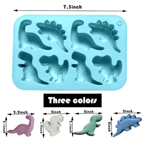 3Pcs Silicone Dinosaur Molds - Chicken Nugget, Popsicle & Chocolate Candy Maker -Non-Stick, Suitable for Children's Snacks, Parties, and Creative Cooking Dinosaur Molds（Blue） - color: Blue