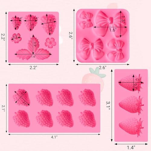 JOERSH Strawberry Silicone Fondant Molds, 4Pcs - style: Strawberry
