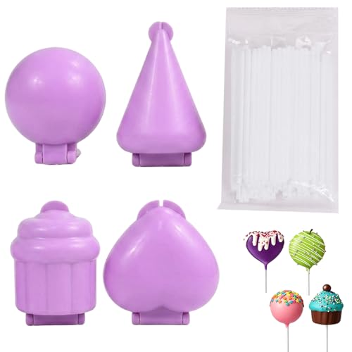 Cakepop Molds Shapes, 4-Piece DIY Cake Pop Mold Set with 100 Lollipop Sticks for Home Baking Enthusiasts, Professional Cake Pop Molds Shapes for Party and Holiday Dessert Creation