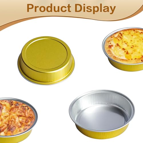 Mini Cake Pans With Lids And Spoons, Baking Tins For Round Small Desserts 7 Oz Aluminum Foil Baking Pans Disposable Ramekins Individual Cake Containers Holders For Tart Quiche Flan (50, Gold) - color: Gold