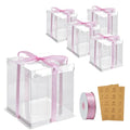 BURLIHOME 8x8x10 Clear Cake Boxes,Square Cake Carrier with Ribbon,5 Pack