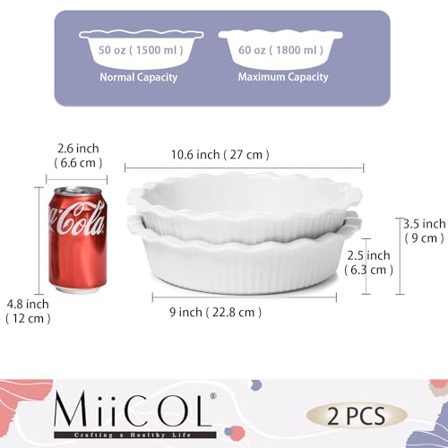 Miicol Ceramic Pie Pan Set of 2, 50 oz Ripple Edge Deep Baking Dish - size: 9 INCH PACK OF 2
