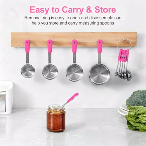 Bopei 10-Pcs Stainless Steel Measuring Cups & Spoons Set, Pink Handles - color: Pink
