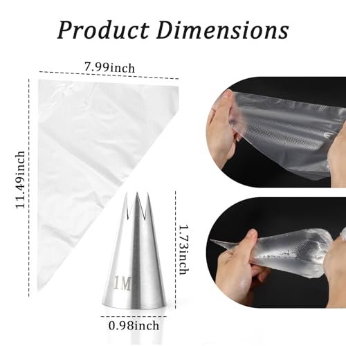 3 Pcs 1M Piping Tips Set, Stainless Steel Star, With Piping Bags