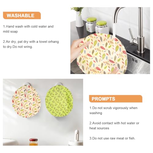 2Pcs 10inch Reusable Beeswax Elastic Bowl Covers for Bread Proofing - style: leaves