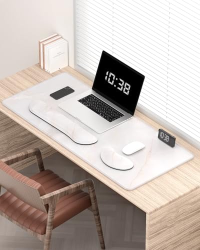 Large Mouse Pad with Wrist Rests for Keyboard & Mouse, Thick Soft Ergonomic Memory Foam Wrist Supports, Big & Long Desk Mat 35.5 x 15.7 in, for Office Gaming Computer, White Marble - color: Minimalism White Marble