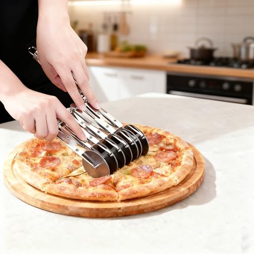 Wheel Pastry Cutter, Adjustable Pasta Cutter with Handle, Stainless Steel Dough Slicer for Noodles, Pizza, Brownies, Pie Crust, Multi-Tool for Baking & Cooking (7 Roller) - color: 7 Roller