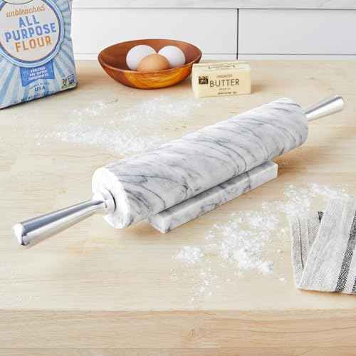 Fox Run Marble Rolling Pin & Stand, White Marble With Aluminum Handles Pin - color: White, Aluminum Handles