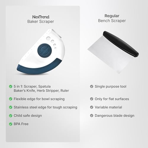 NexTrend blue 5-in-1 flexible dough and bowl scraper with stainless-steel edge and integrated ruler - color: Blue