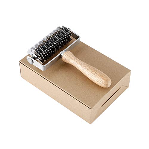 INCHOO Homemade Stainless Steel Dough Lattice Roller Cutter Bread Pastry Baking Tool Dough Docker Needle Roller Wheel - color: Yellow-2