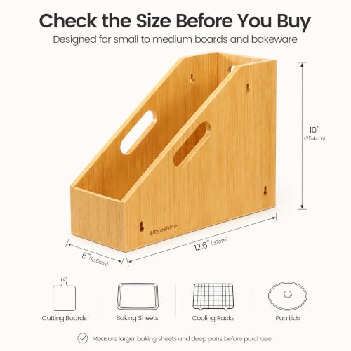 Libreshine Slim Bamboo Cutting Board Holder & Baking Sheet Organizer