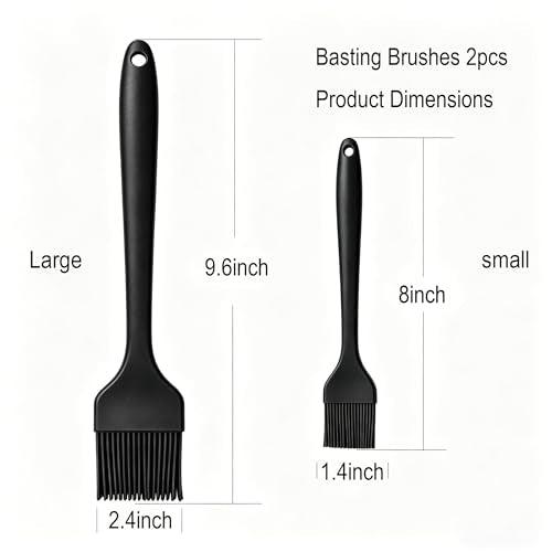 2 Pack Silicone Basting Brushes, Heat Safe for BBQ Baking Pastry - color: Black