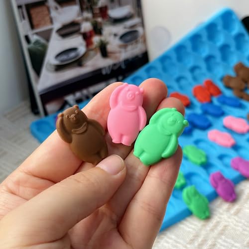 Gummy Bear Silicone Molds with Scraper - Perfect for Making Gummy Bears, Chocolates, Candies and Ice Cubes - color: Blue