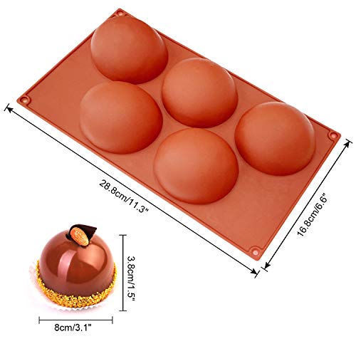Extra Large 5-Cavity Semi Sphere Silicone Mold, 3 Packs Half Sphere Silicone Baking Molds for Making Chocolate, Cake, Jelly, Dome Mousse - color: Brick Bed, size: 3pcs X Large Semi Sphere Mold - 5-Cavity