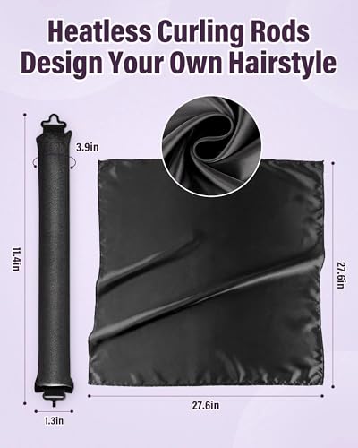 Heatless Hair Curler Overnight Curls-3 Pcs No Heat Curling Blowout Rod to Sleep In,Hair Rollers with Satin Scarf - color: Black(Pack of 3)