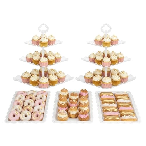 NWK 5-Piece Cupcake Stand & Appetizer Trays Set (White) - color: White