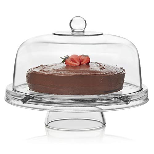 Libbey Selene 6-in-1 Domed Cake Stand, Unique Space Saving Glass Cake Stand with Dome, Multi-Purpose Dip Bowl To Serve Snacks and More - color: 6 in 1 Glass