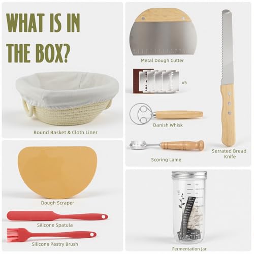 Sourdough Starter Kit, Breathable Cotton Basket, Machine Washable