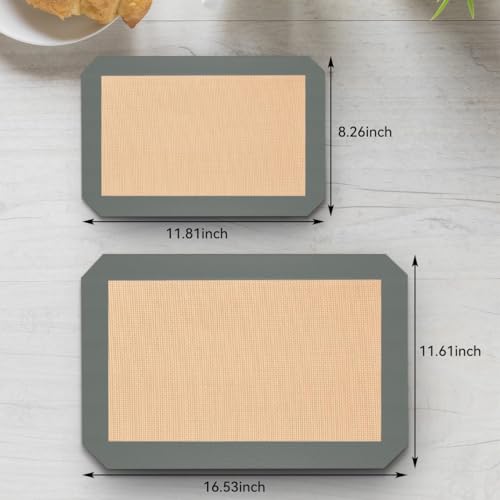 Silicone Baking Mat, 3 Pack Reusable Baking Mat, Non-Stick, Food Safe Silicone Mats for Baking, Oven Baking Sheet for Making Cookies, Macaroons, Bread(Grey 0.7mm) - color: Gray