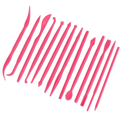 Clay Sculpting Tools, Premium 14 piece Polymer Modeling kit with Ergonomic Handles for Soft Clay Cake Fondant Pottery Artists Beginners Rose red - color: Rose Red