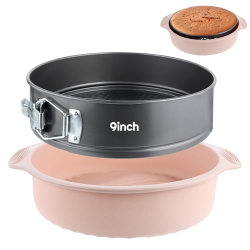 9 Inch Springform Pan with Pan Protector, Non-stick Leakproof Springform Cake Pan with Removable Bottom, Silicone Cheesecake Pan Protector Preventing Water from Entering the Springform Pan