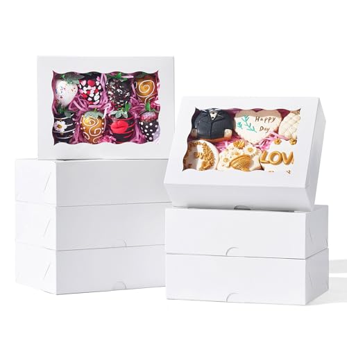 50 PCS 8x5x2 Inch Bakery Boxes with Window for Chocolate Covered Strawberries, Cookies, Cakesickle, Browines, Donut &More - color: White