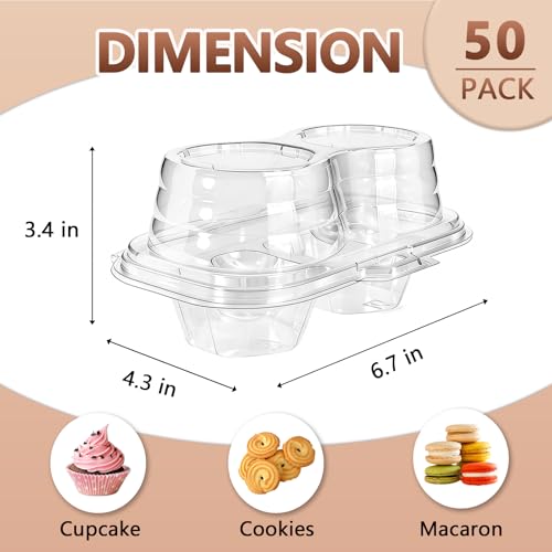 50 Pack Plastic Cupcake Containers with Lids, Disposable 2 Count