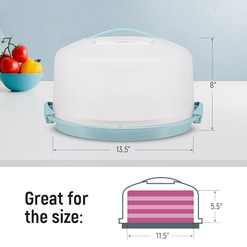Tribello Extra Large Cake Storage Container, Cake Carrier With Handle Holds Cake 12 X 12 X 5 (Blue) - color: Blue