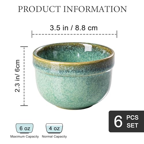 Henten Home 6 oz Ceramic Ramekins Oven Safe, Serving Bowl Set of 6 - color: Green-6