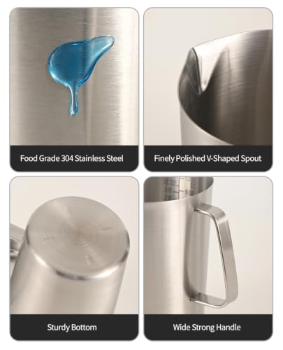 304 Stainless Steel Measuring Cup with Lid, Strainer, 32oz pitcher for Milk